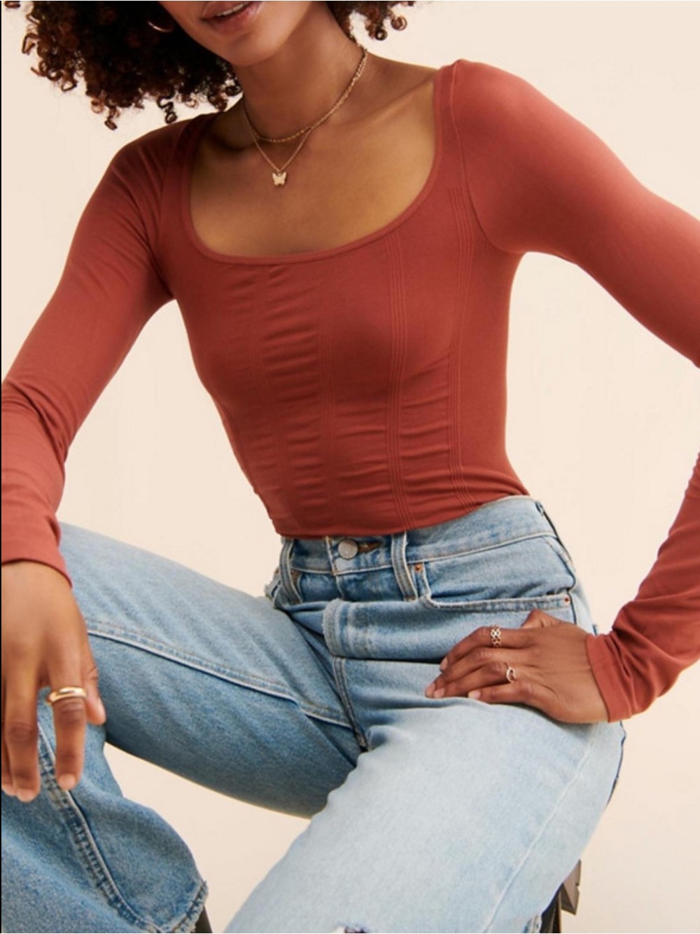 Free People Terracotta Long Sleeve Top